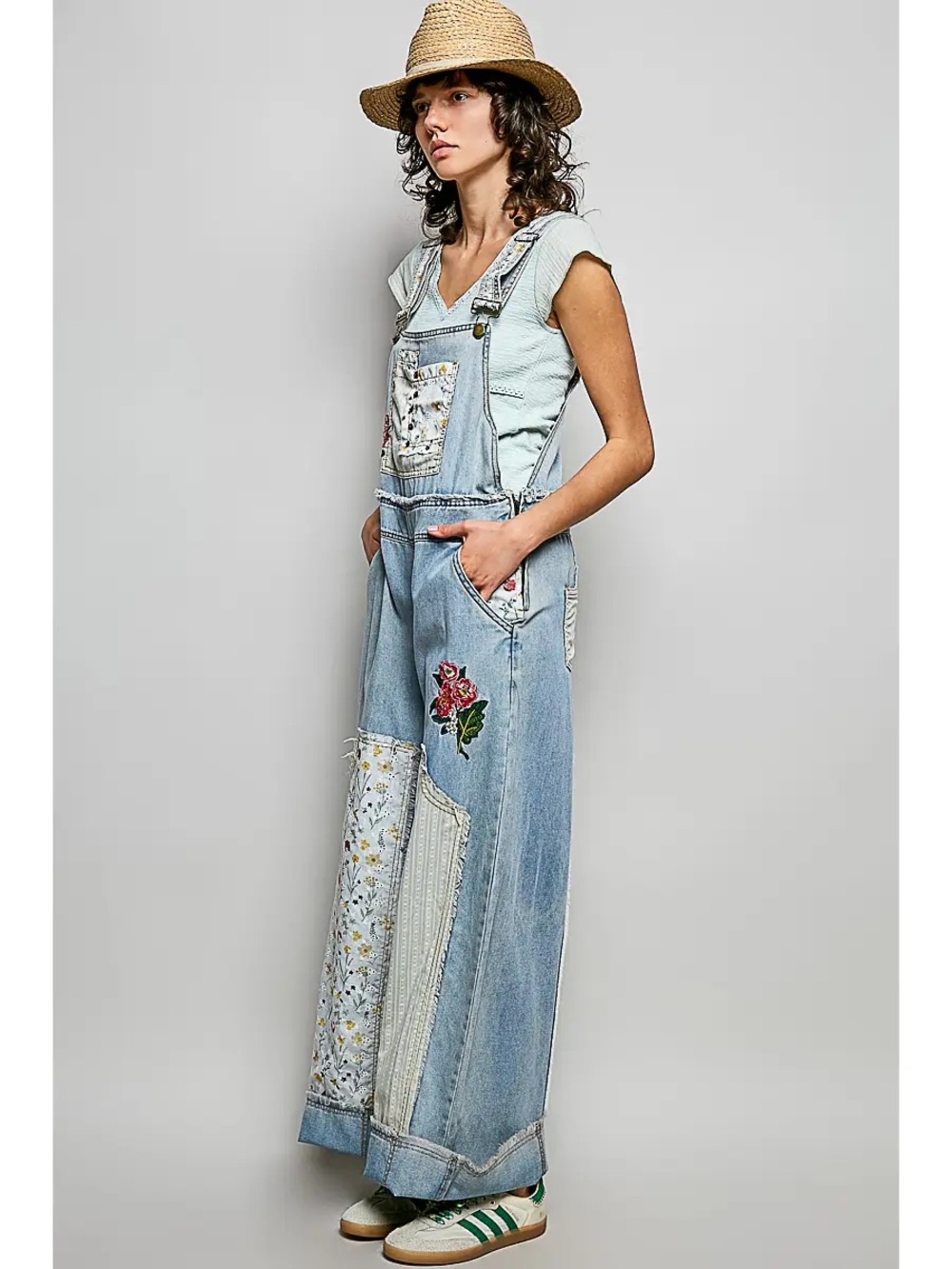 POL Oversized Fit Floral Patchwork Embroidery Overall - NWT - Picture 3 of 5